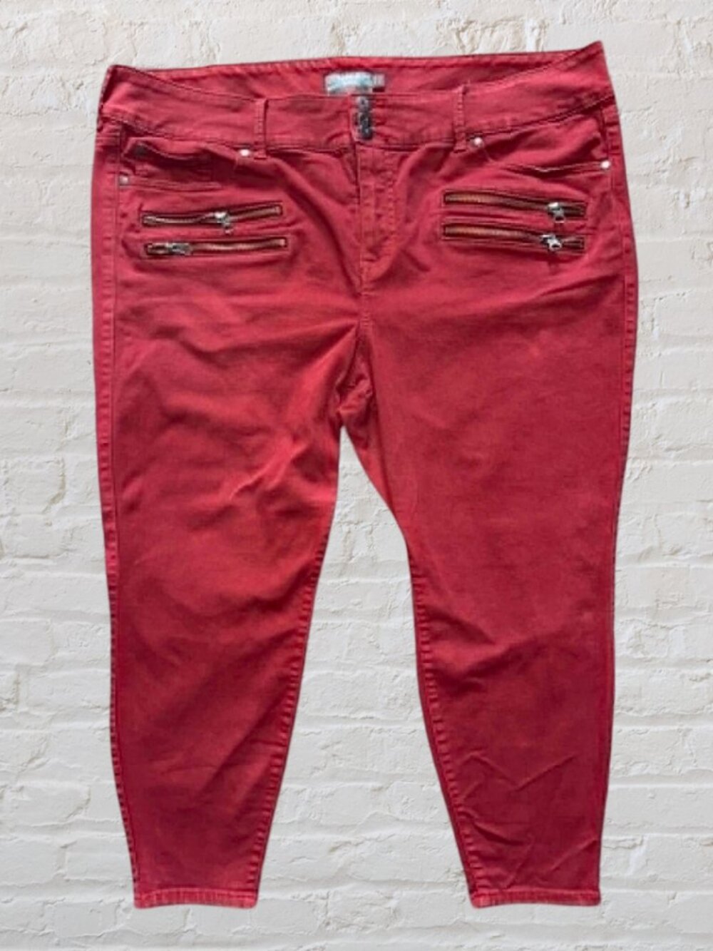 24R TORRID Soft Brick Red Multi Zip Moto Skinny Jegging
